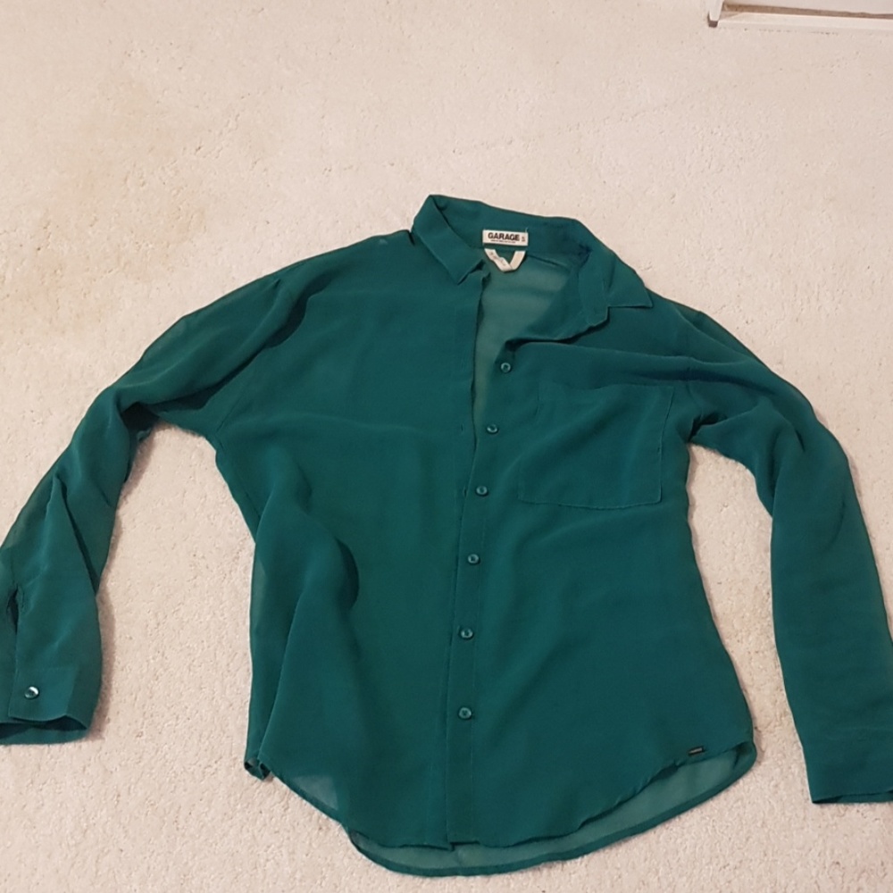 Sheer seafoam green button up shirt